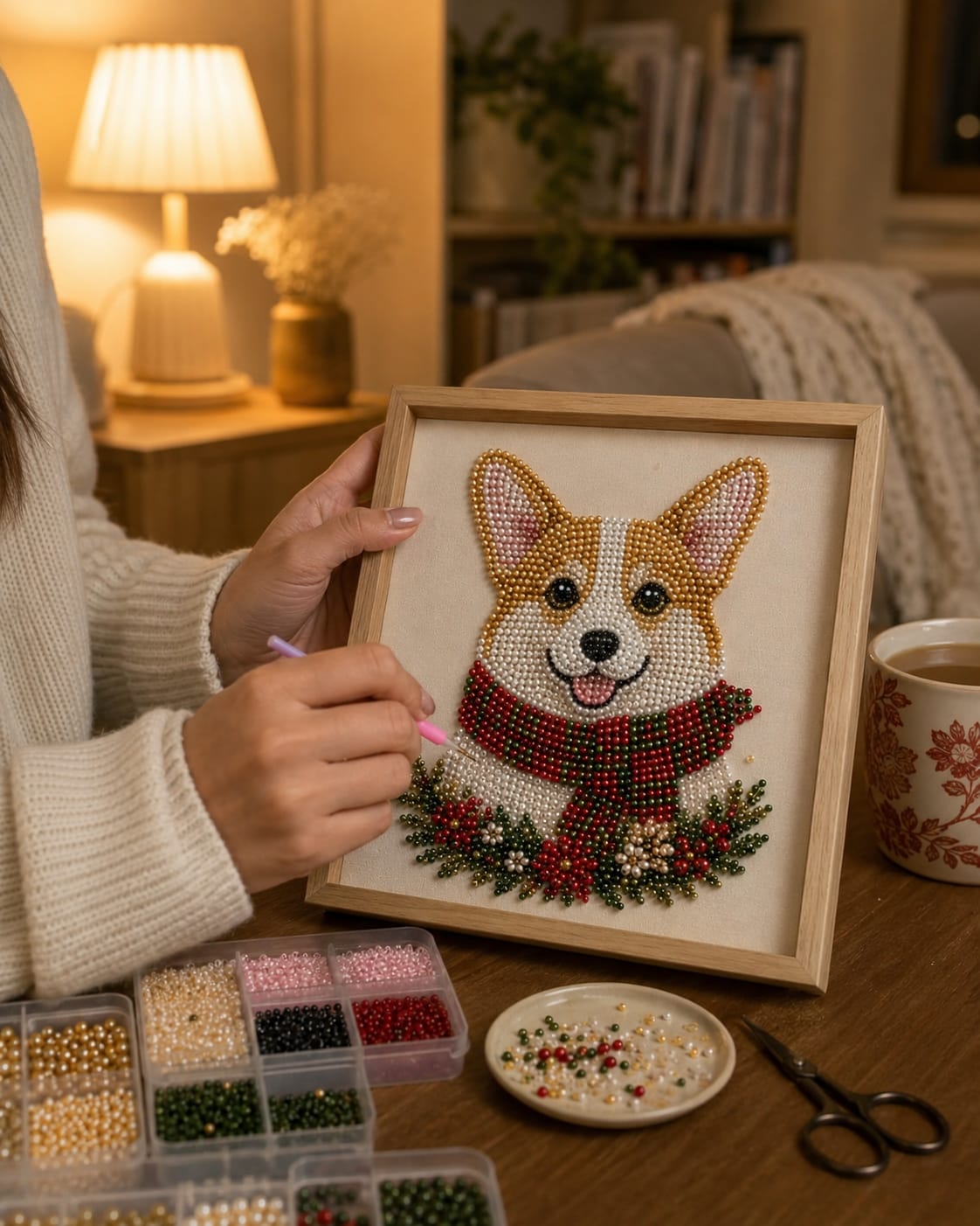 Customer photo review of Personalized 3D Pearl Art DIY Kit – Custom Pet Christmas Portrait with Festive Scarf, Handmade Holiday Wall Decor Gift for Pet Lovers