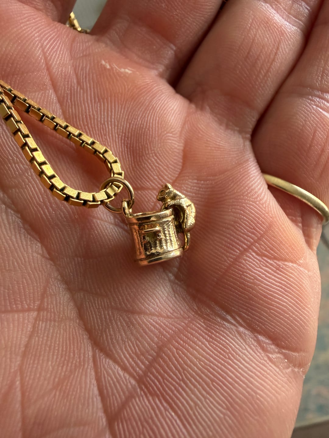 Customer photo review of The Hungry Cat in the Dustbin Vintage Articulated Charm (375 9ct gold, made in 1985)