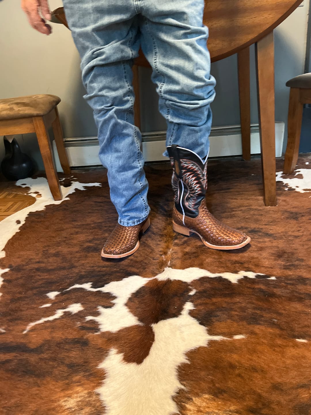 Customer photo review of Tan Basketweave Leather Boots - Square Toe