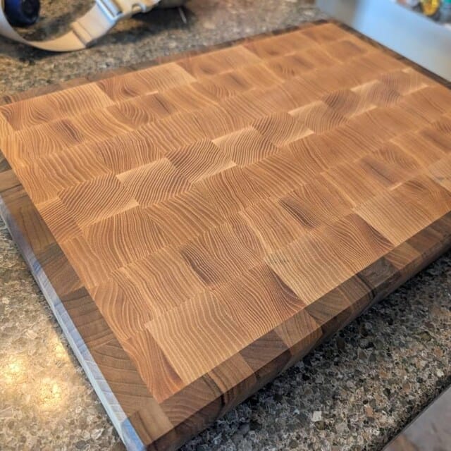 Customer photo review of Personalized Walnut and Cherry End Grain Cutting Board