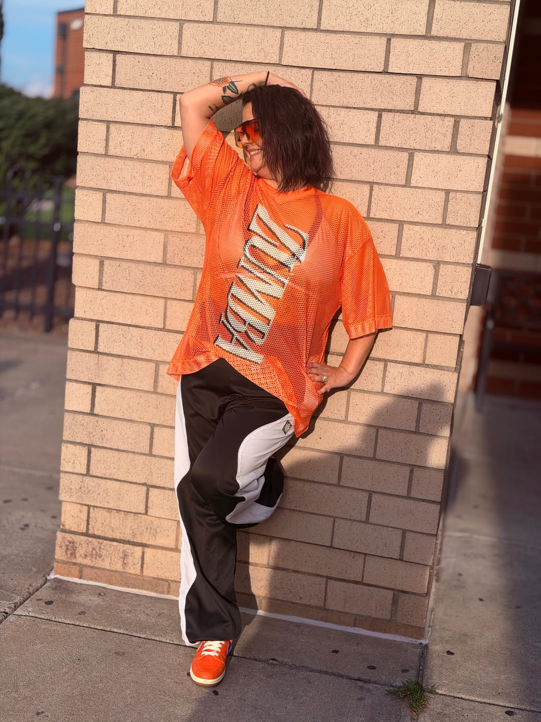 Customer photo review of Dale-Z Oversized Mesh V-Neck Top
