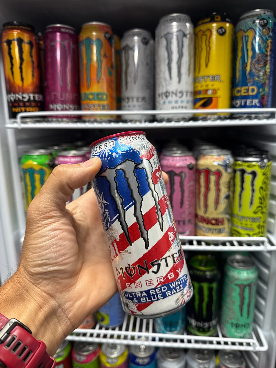 Customer photo review of Monster Energy Ultra Red White & Blue Razz 16 fl oz/473ml - Pack of 24