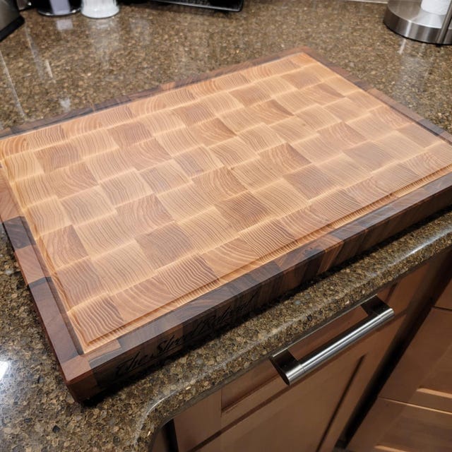 Customer photo review of Personalized Double-sided Walnut and Cherry End Grain Cutting Board