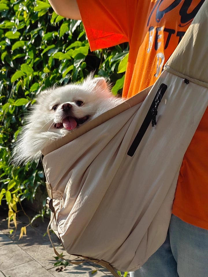 Customer photo review of Wide-Strap Cradle-Style Structured Pet Sling Carrier Bag