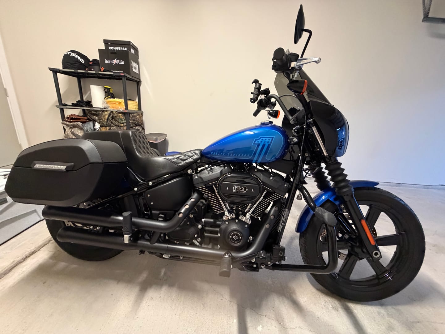 Customer photo review of Iron Born Diamond Stitch 2-Up Seat for Harley Softail Street Bob FXBB/S