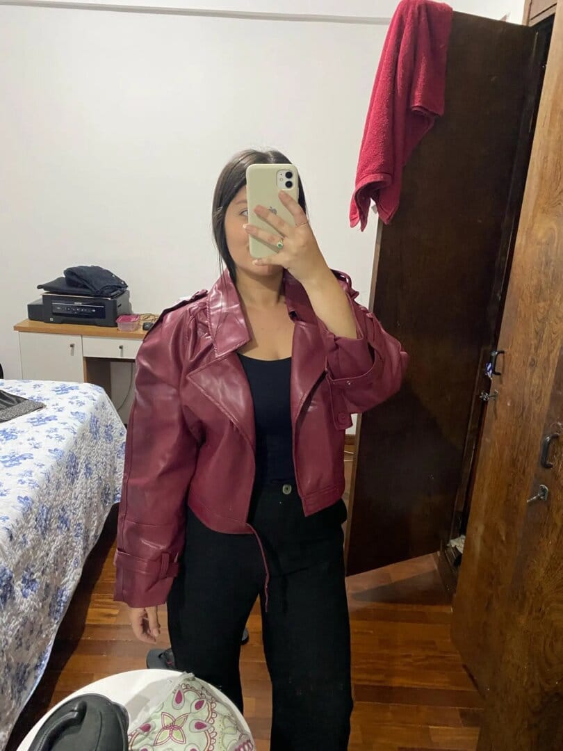 Customer photo review of Cherry Bomb Leather Jacket