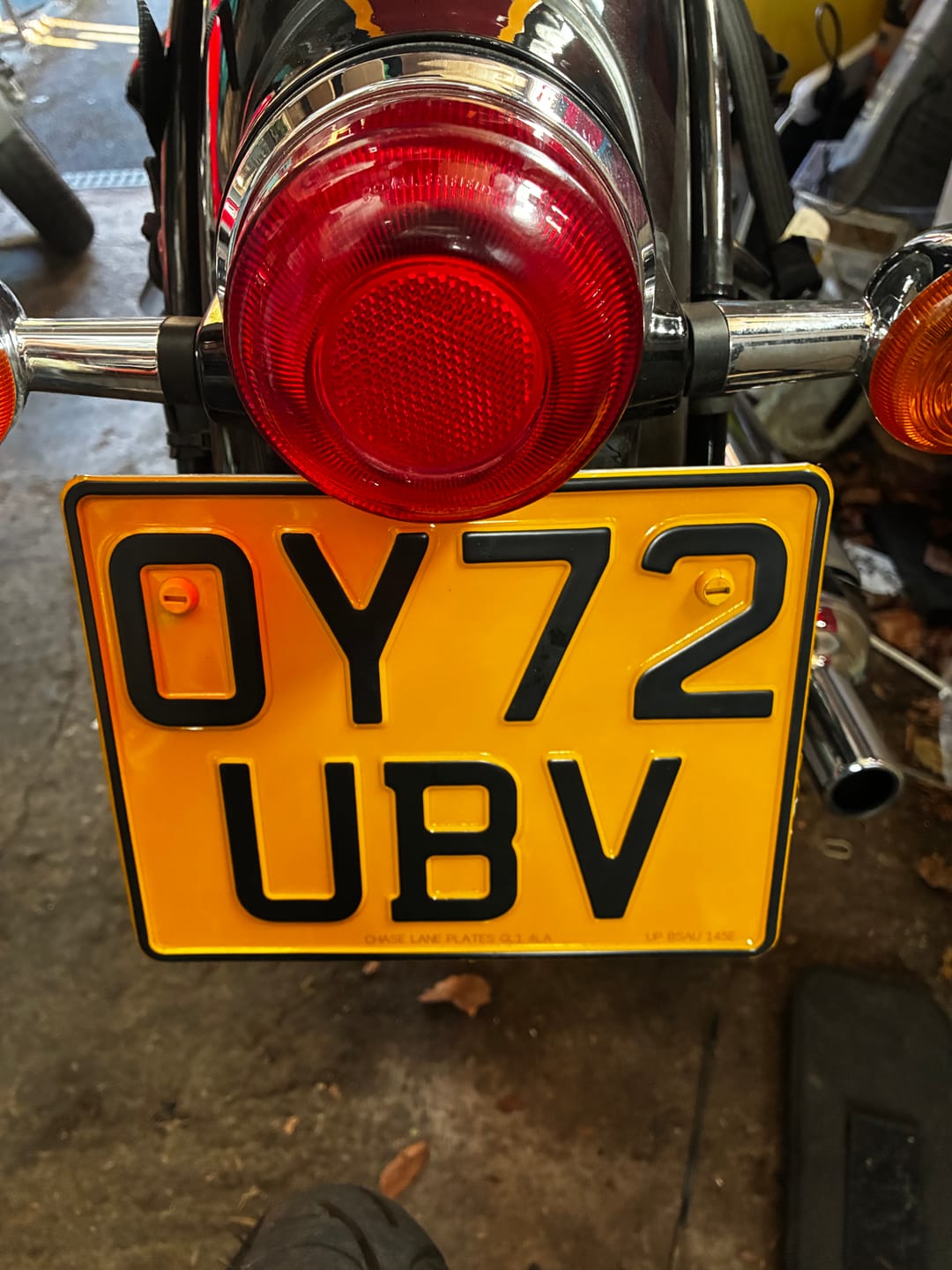 Customer photo review of Metal Pressed Motorcycle Number Plate – 9 x 7 Inches