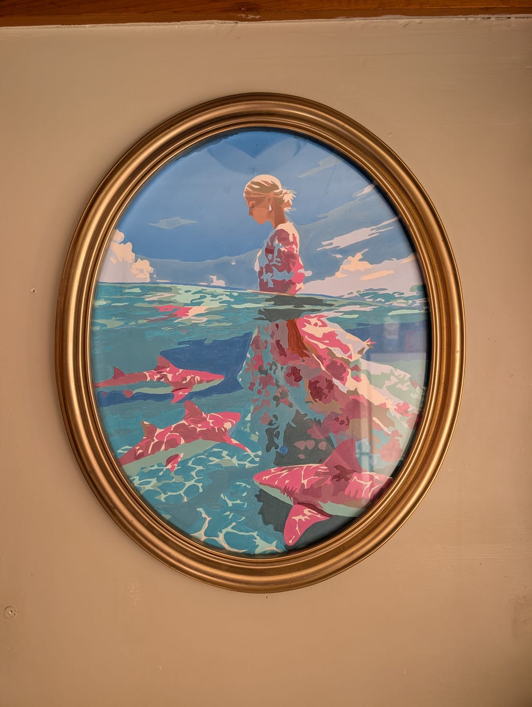 Customer photo review of Pink Sharks | Paint by Number