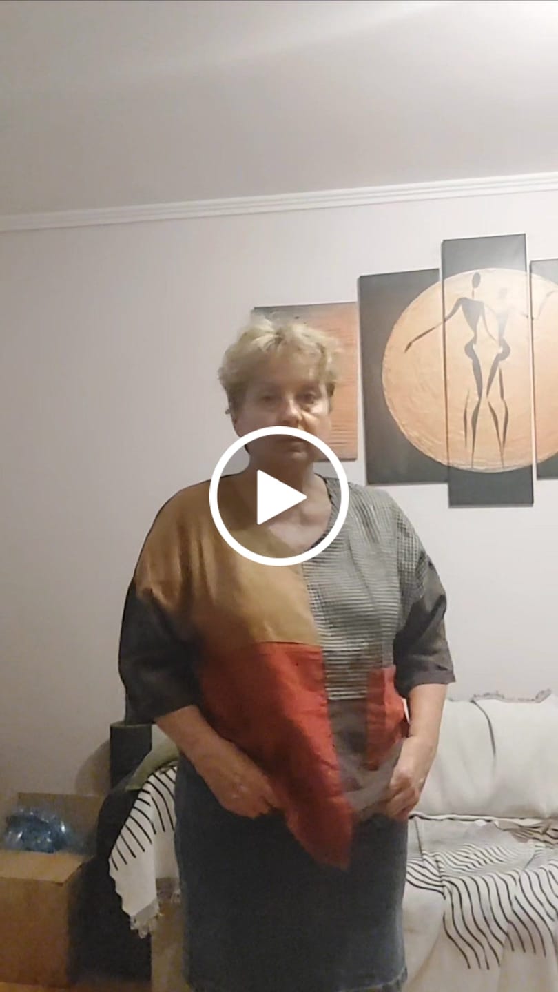 Customer video review of Plus Size Women Linen Retro Patch Spliced Pocket Irregular Loose Blouse