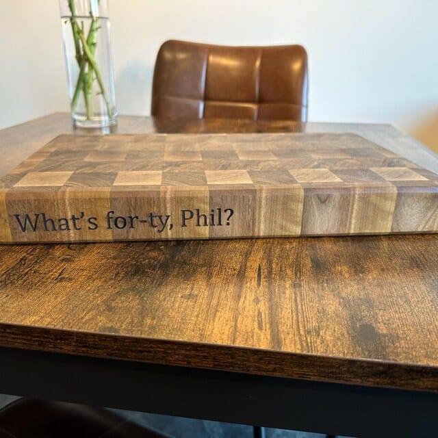 Customer photo review of Personalized Double-sided Walnut  End Grain Cutting Board