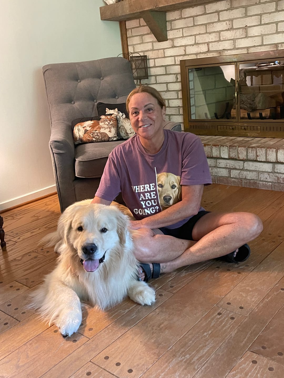 Customer photo review of Following Golden Retriever Premium Tee