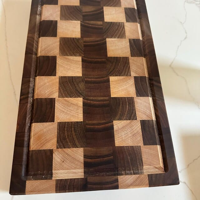 Customer photo review of Personalized Double-sided Walnut and Maple End Grain Cutting Board