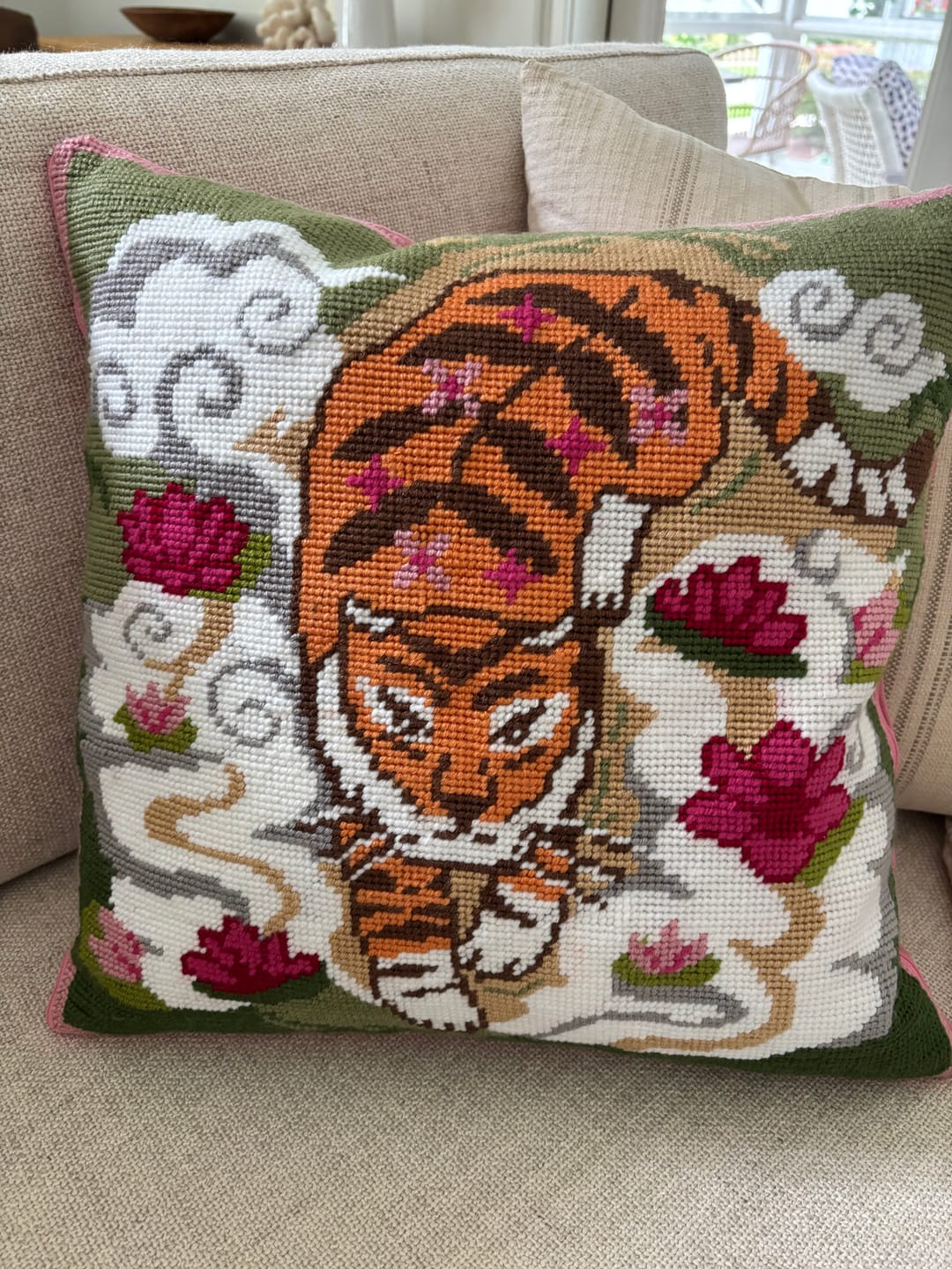 Customer photo review of GENTLE TIGER - Tapestry Needlepoint Cushion Kit