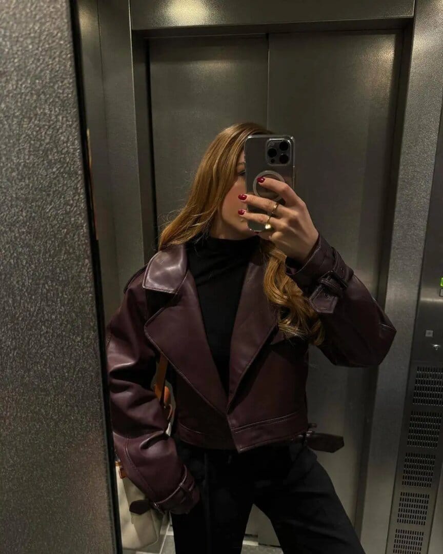Customer photo review of Cherry Bomb Leather Jacket