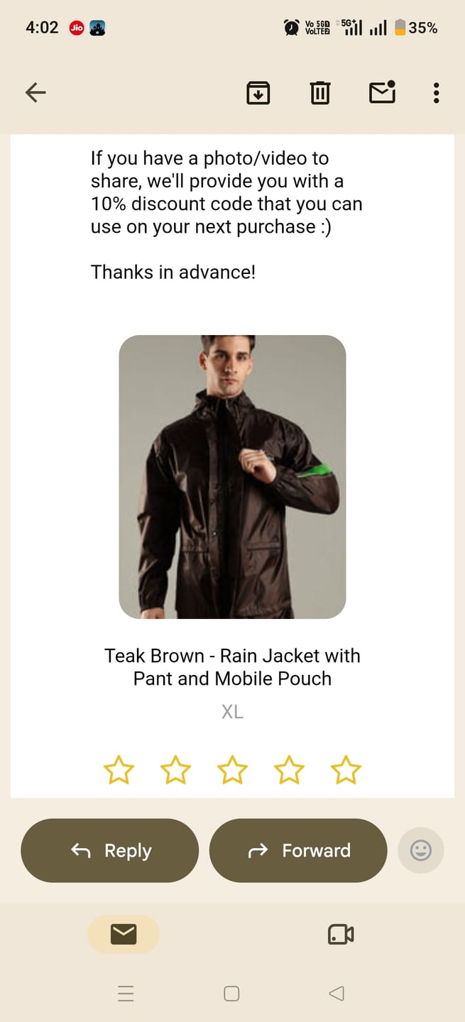 Customer photo review of Teak Brown - Rain Jacket with Pant and Mobile Pouch