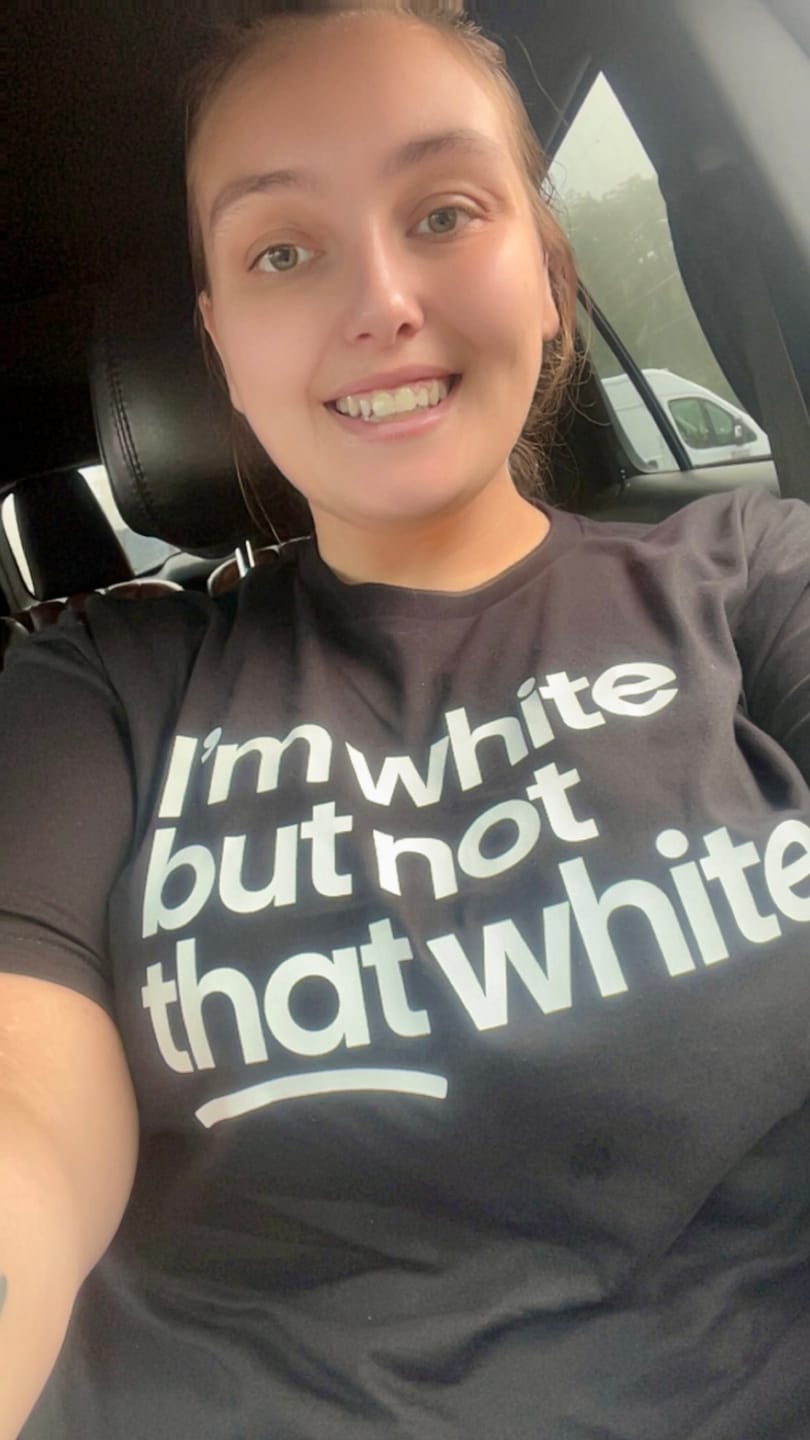 Customer photo review of I’m white but not that white Unisex Tee