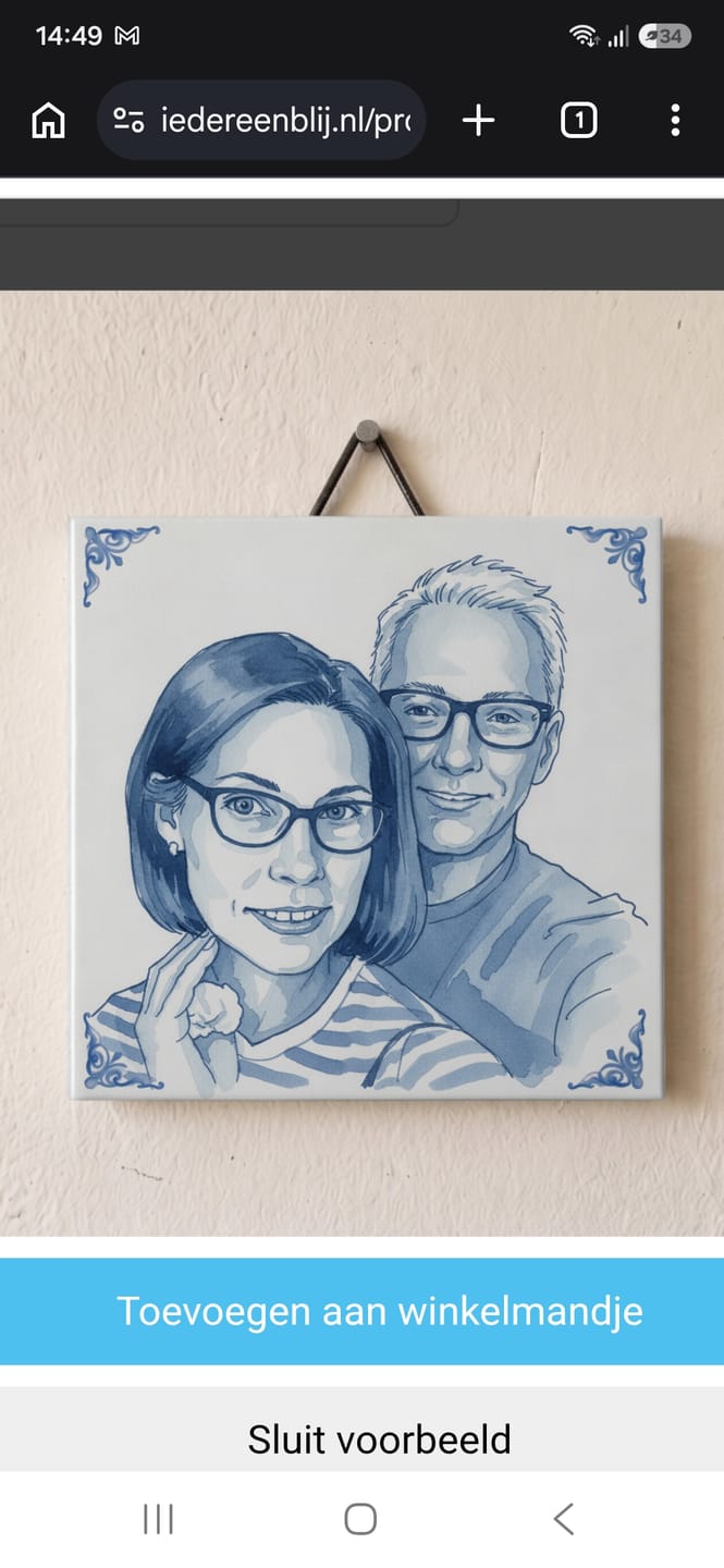 Customer photo review of Delfts Blauw tegeltje bedrukken met jouw eigen huisdier