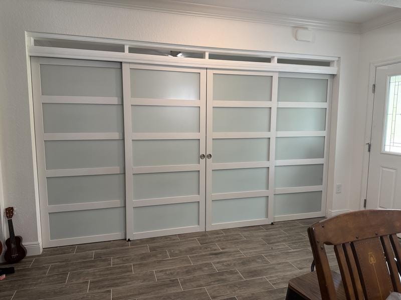 Customer photo review of TENONER White MDF 5-Lite Frosted Glass Single/Double Sliding Closet Door for Bedroom, Closet, and Living room - Easy Assembly