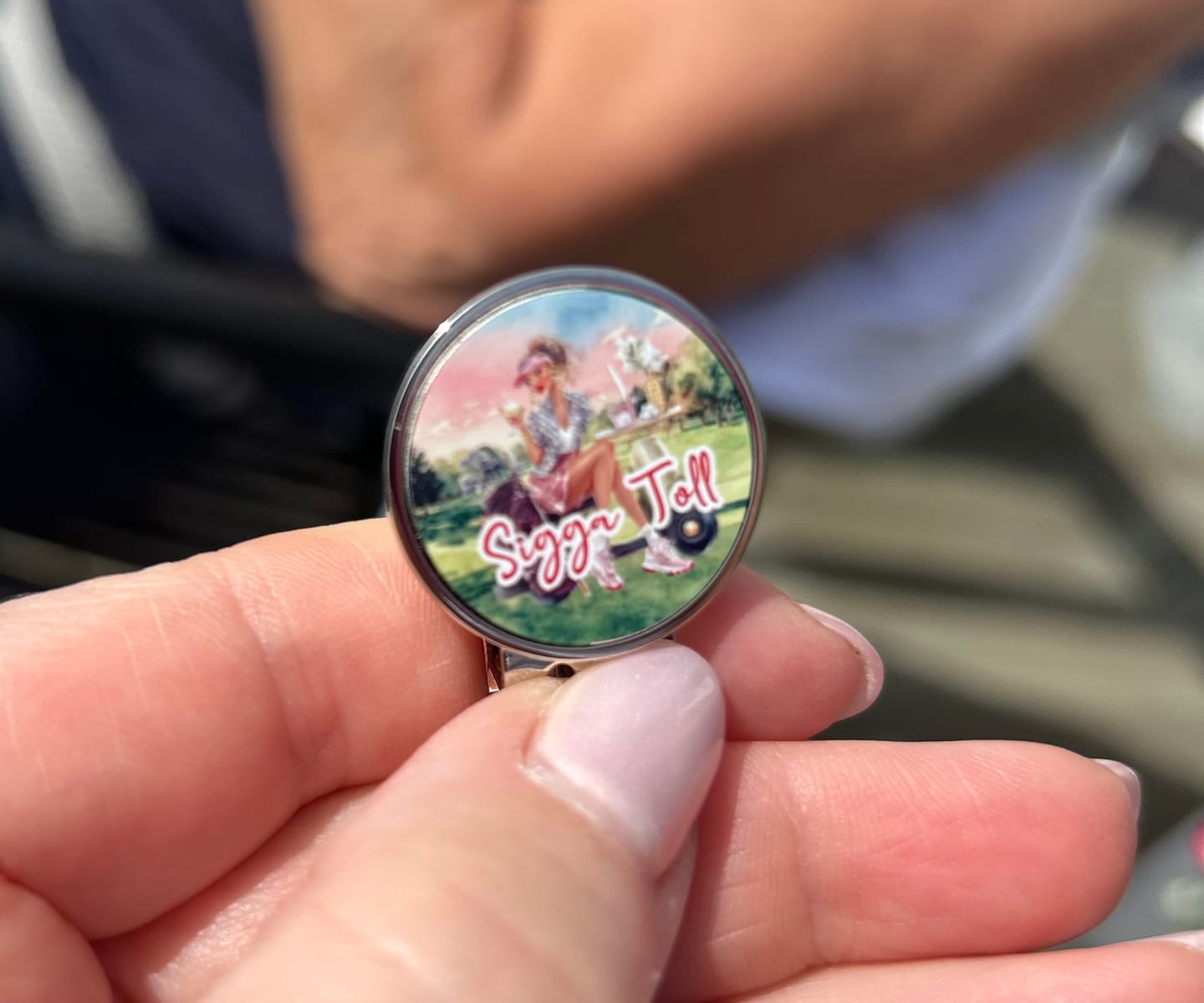 Customer photo review of Personalized Cartoon Golf Woman Golf Ball Marker Magnetic Hat Clip with Name Birthday Christmas Gift for Golf Lover
