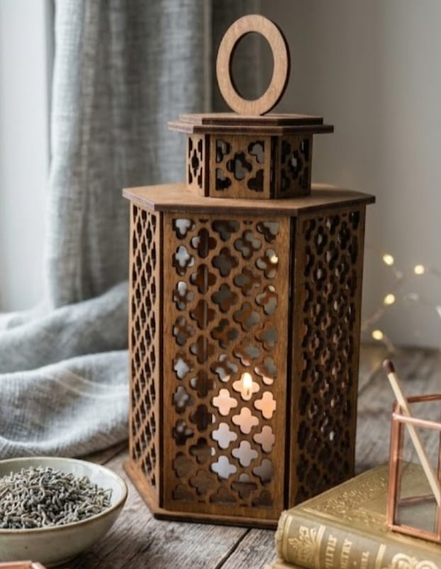 Customer photo review of 8 Laser cut Geometric Tealight Lantern SVG Candle Holder Wooden Lamp