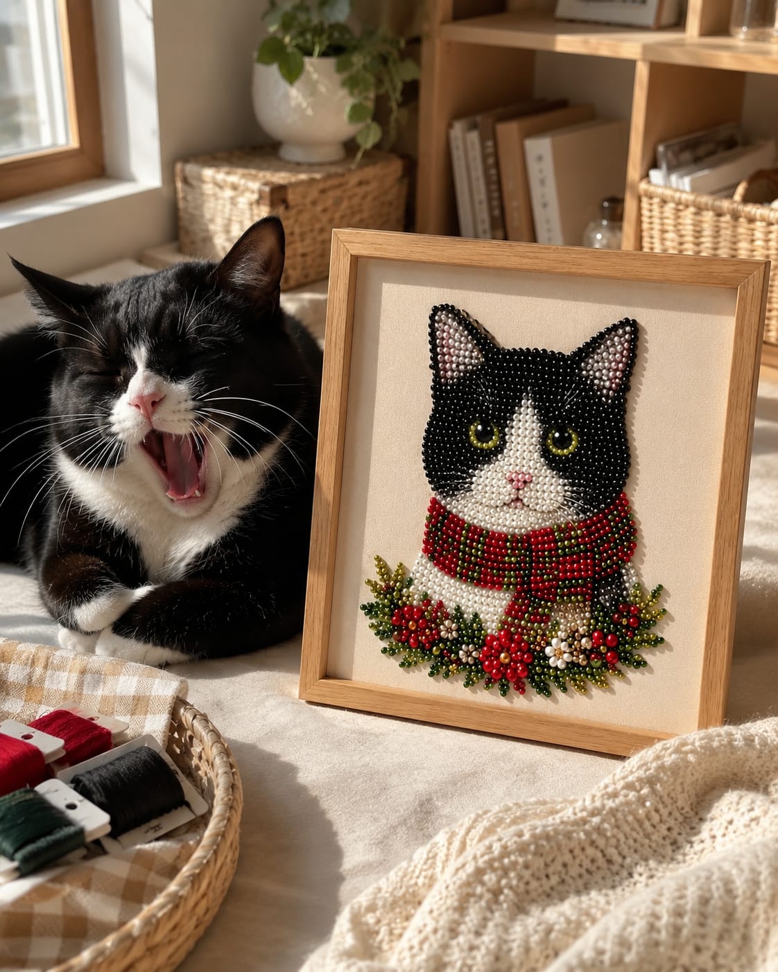 Customer photo review of Personalized 3D Pearl Art DIY Kit – Custom Pet Christmas Portrait with Festive Scarf, Handmade Holiday Wall Decor Gift for Pet Lovers
