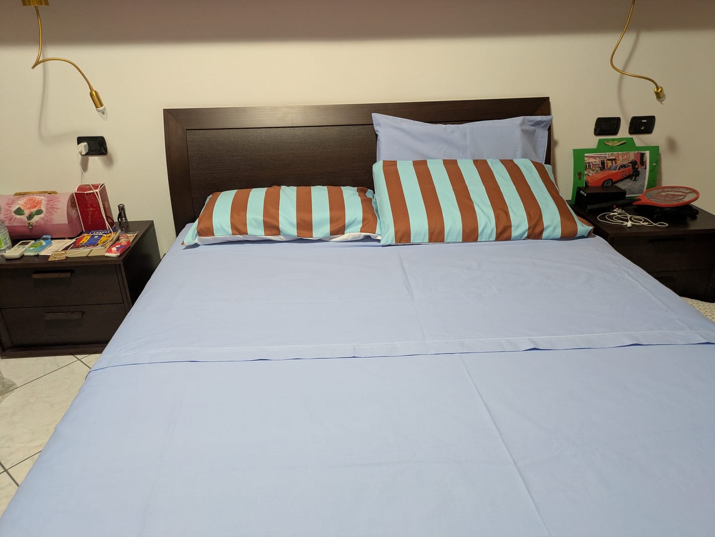 Customer photo review of Lenzuola in Cotone, Completo Letto con Federe in Stampa Digitale Righe Marrone/Celeste