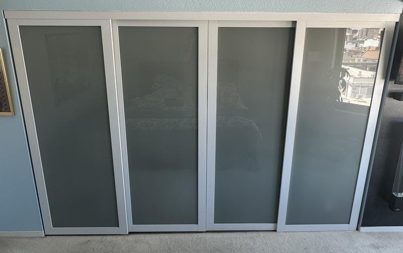 Customer photo review of TENONER White MDF 1-Lite Frosted Glass Single/Double Sliding Closet Door for Bedroom, Closet, and Pantry - Space-Saving