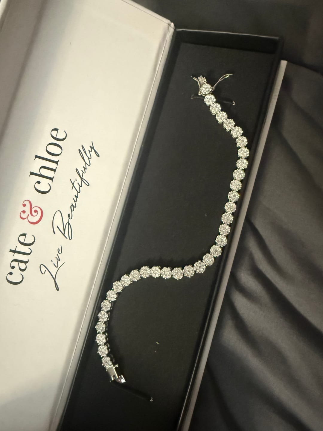 Customer photo review of Ally 18k White Gold Plated Tennis Bracelet with Simulated Diamond Crystals