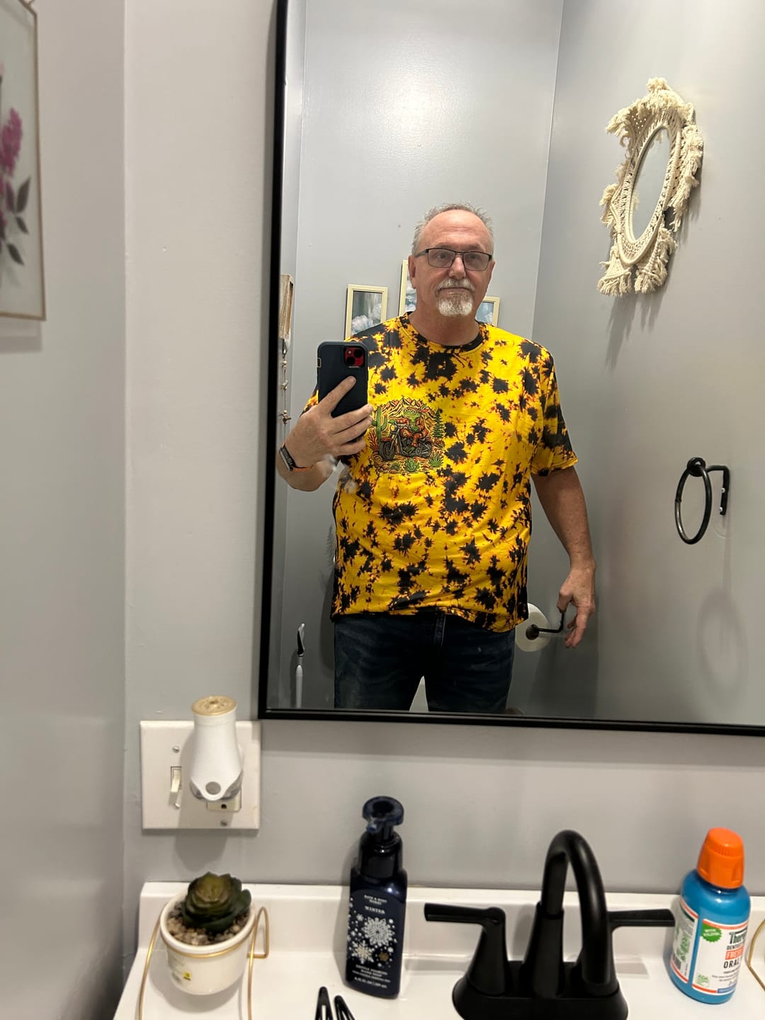 Customer photo review of WELL I'M OLDER NOW HIPPIE FROG ALL OVER PRINT - RI2606261
