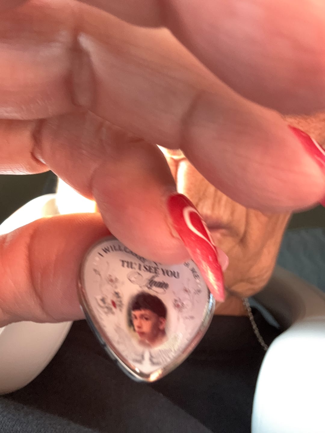 Customer photo review of Custom Photo Memorial Necklace/Keychain "I Will Carry You With Me” - N001