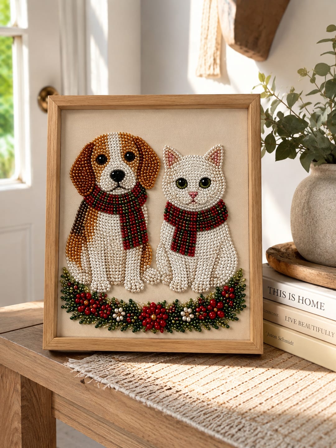 Customer photo review of Personalized 3D Pearl Art DIY Kit – Custom Pet Christmas Portrait with Festive Scarf, Handmade Holiday Wall Decor Gift for Pet Lovers