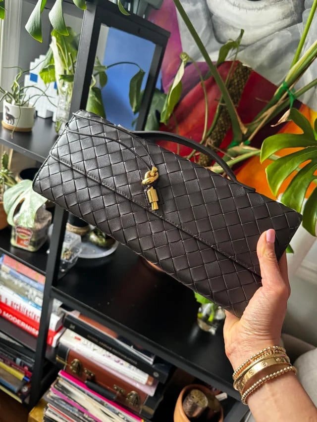 Customer photo review of Tori Black Faux Leather Woven Clutch