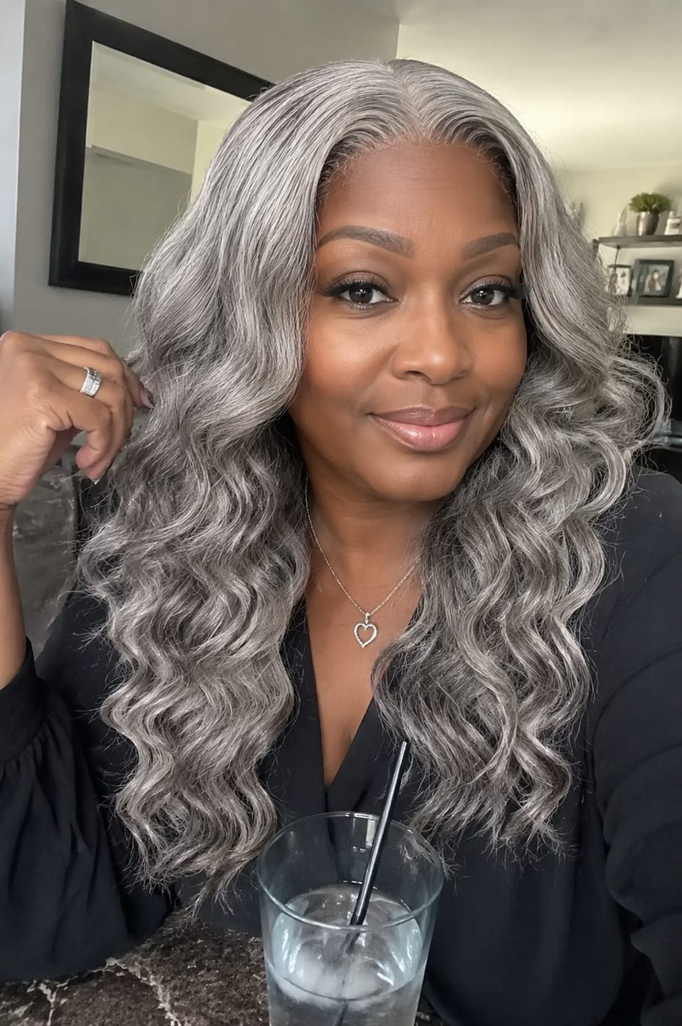 Customer photo review of Luvwin Salt And Pepper Loose Wave 5x5 Closure Glueless Wig 100% Human Hair