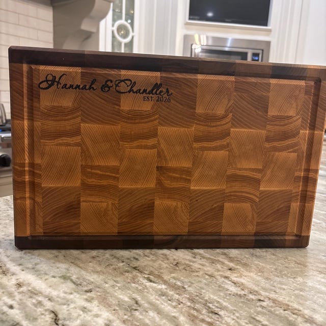 Customer photo review of Personalized Double-sided Walnut and Cherry End Grain Cutting Board