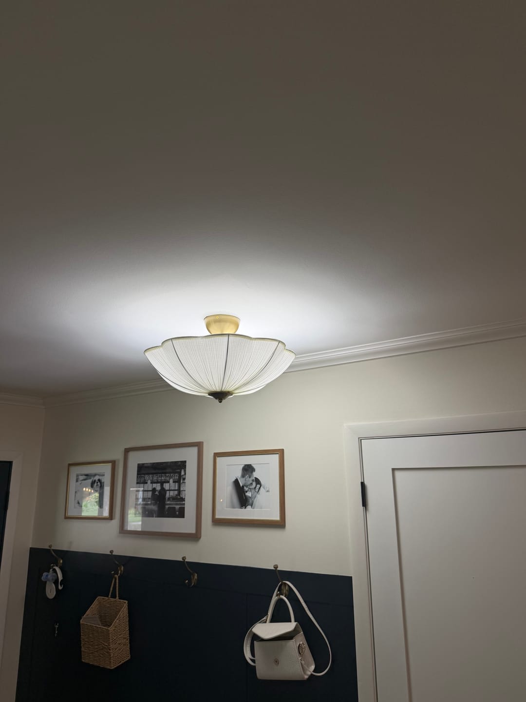 Customer photo review of Boho Pleated Flower White Fabric Semi Flush Mount
