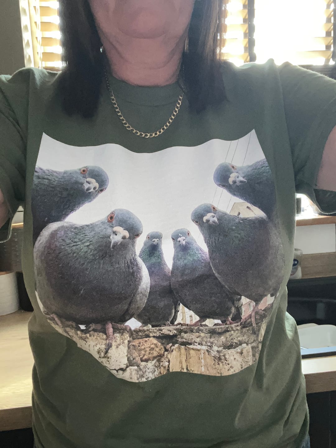 Customer photo review of Flock Of Pigeons 3 T-Shirt