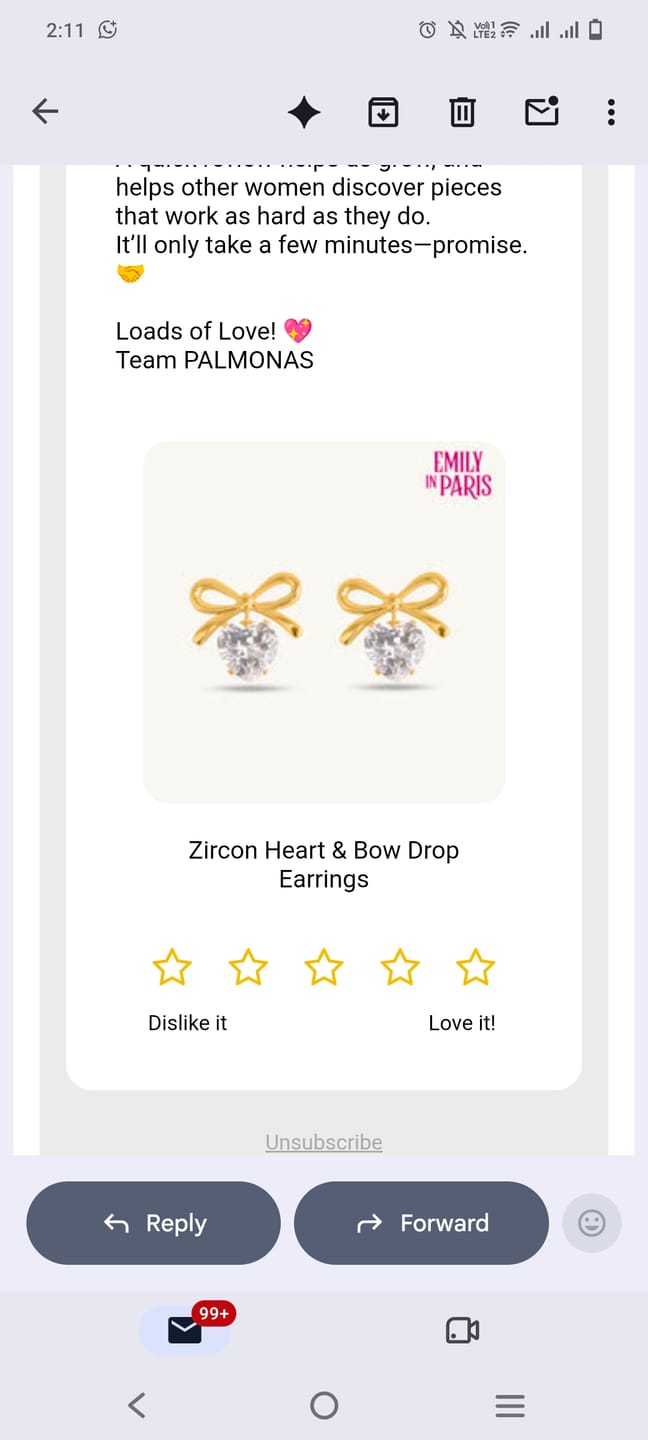 Customer photo review of Zircon Heart & Bow Drop Earrings