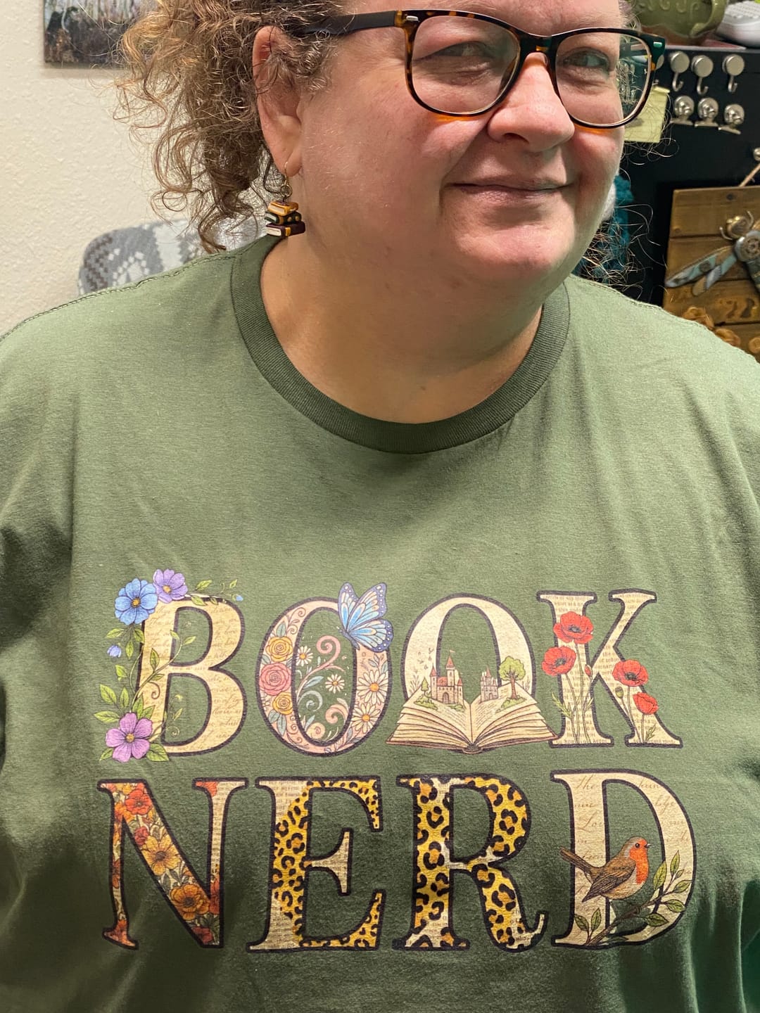 Customer photo review of Book Nerd Floral Unisex T-Shirt, Bookworm Gift