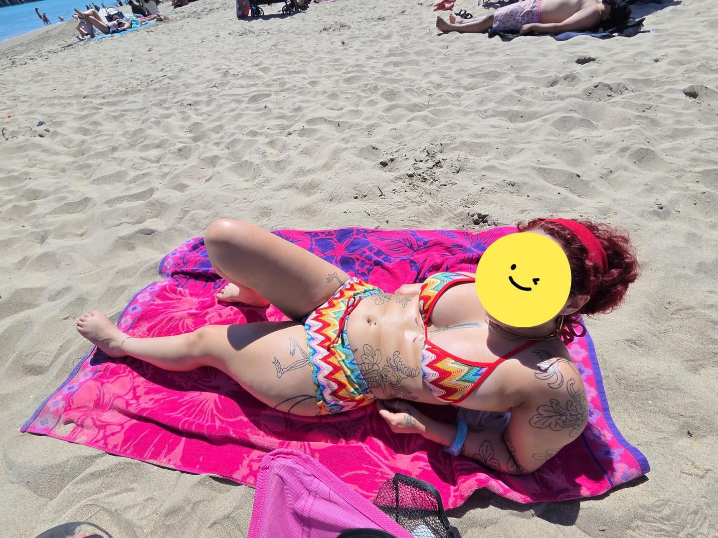 Customer photo review of Seamolly Crochet Rainbow Chevron Contrast Binding Cheeky Boyshorts Bikini Set