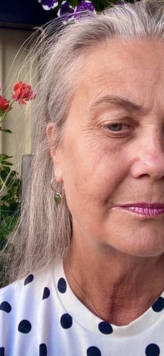Customer photo review of Pretty Sterling Silver Hoop Earrings with Greenstone Heart