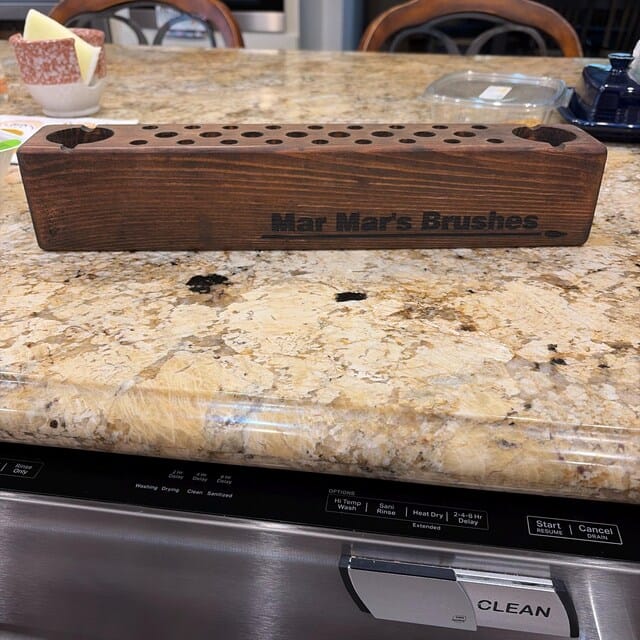 Customer photo review of Personalized Paint Brush Holder |  Handmade Wooden Gift for Artists & Painters
