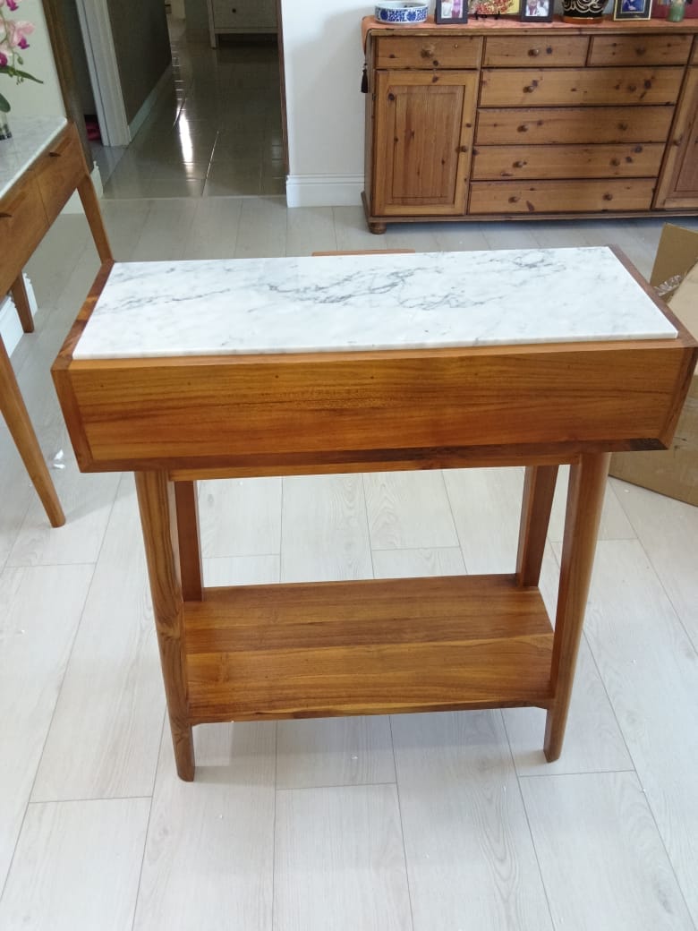 Customer photo review of Teak Wood & Marble Console Table