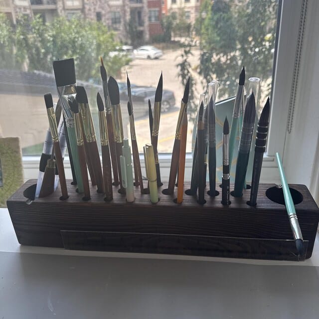 Customer photo review of Personalized Paint Brush Holder |  Handmade Wooden Gift for Artists & Painters
