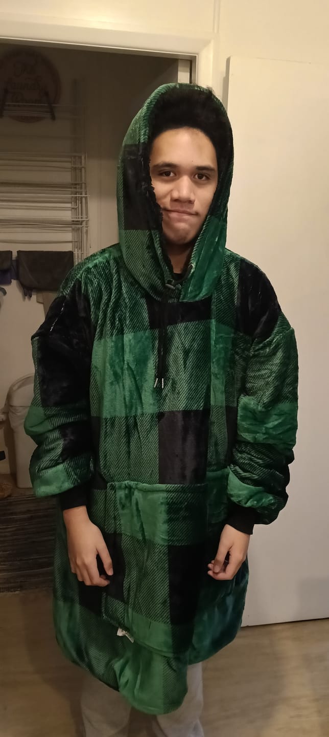 Customer photo review of ADULTS BLANKET HOODIE - GREEN PLAID