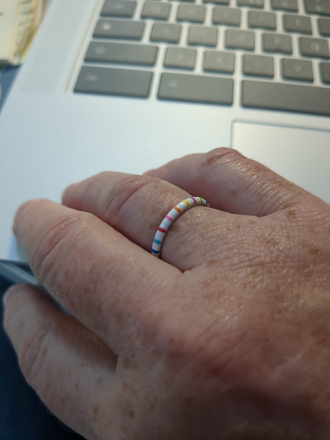 Customer photo review of Multicolour Freehand Striped Thin Ring | Enamel Sterling Silver