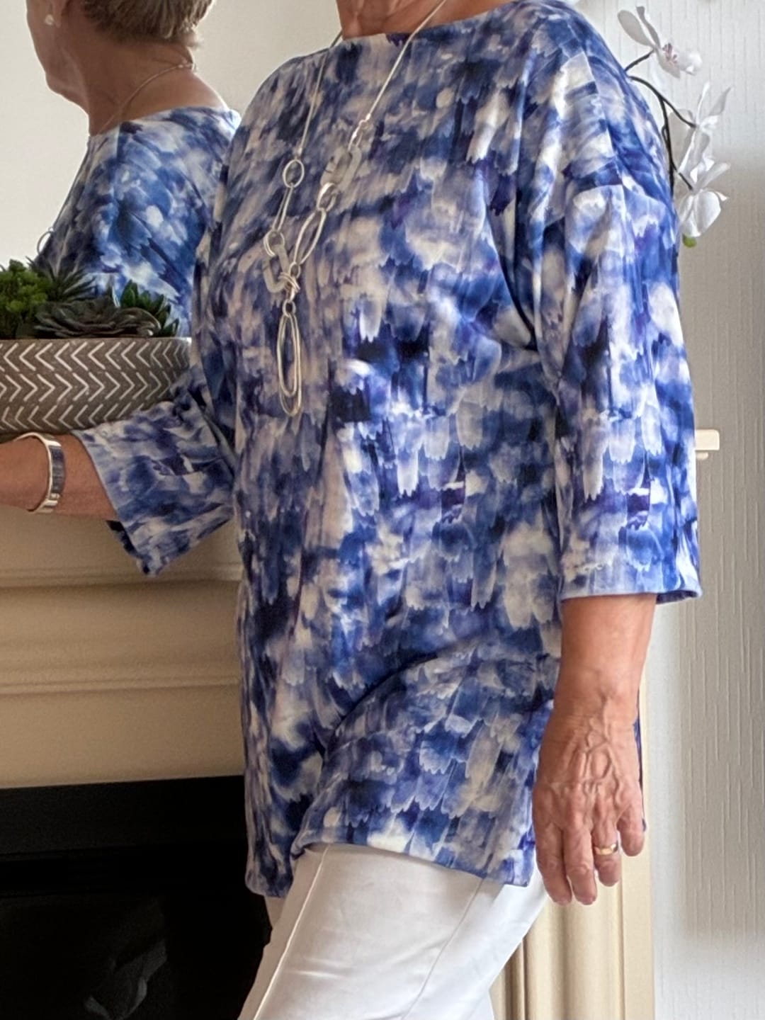 Customer photo review of Watercolour Feathers Stretch Velvet Fabric