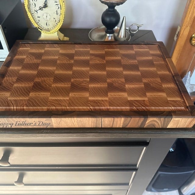 Customer photo review of Personalized Walnut and Cherry End Grain Cutting Board