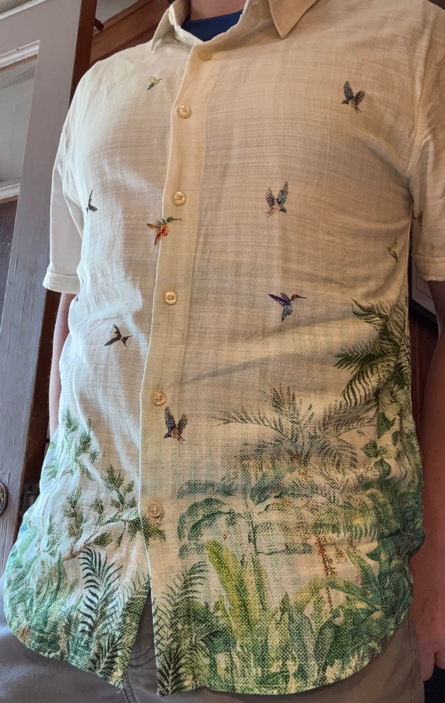 Customer photo review of Hummingbird Bliss – Bamboo Short Sleeve Shirt
