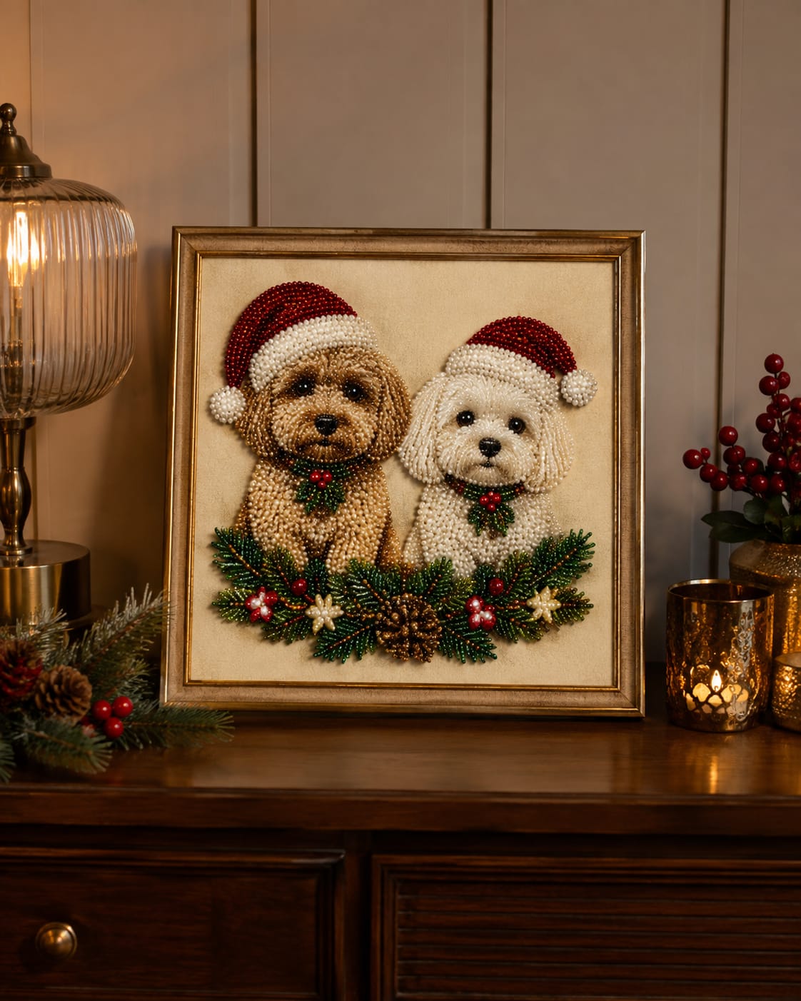 Customer photo review of Custom Christmas Pet Pearl Bead Portrait Perfect Gift For Pet Lovers
