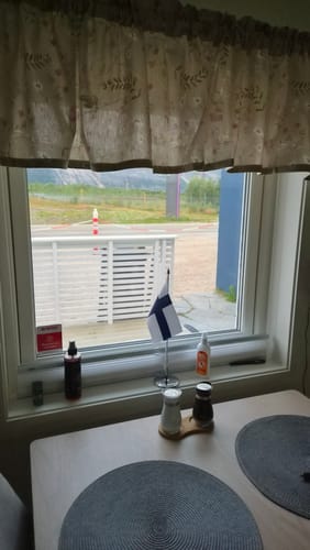 Customer's Static tinted vindusfolie på et vindu, sett innenfra med utsikt.